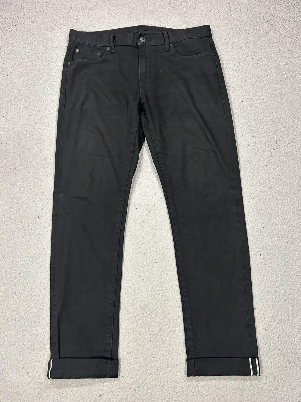 Uniqlo Jeans Selvedge Mens 33x34 Black Slim Skinny Fit Stretch Denim Dark Wash